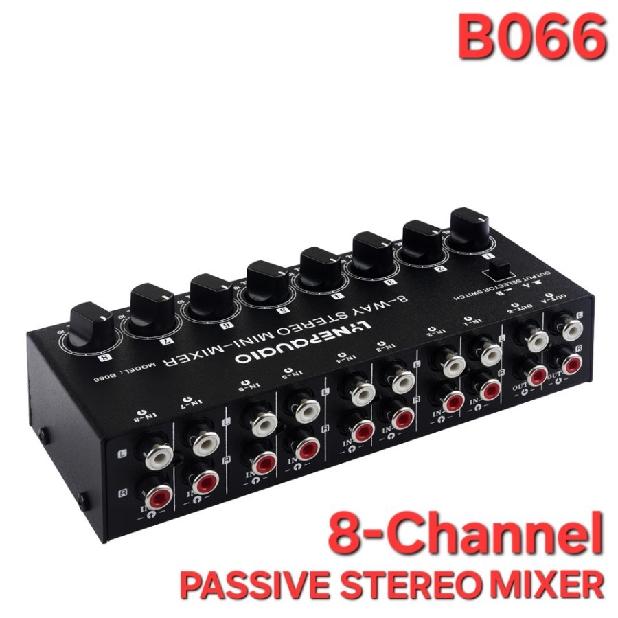 LINEP B066 Mini Stereo 8-channel Passive Mixer 8ch Stereo RCA