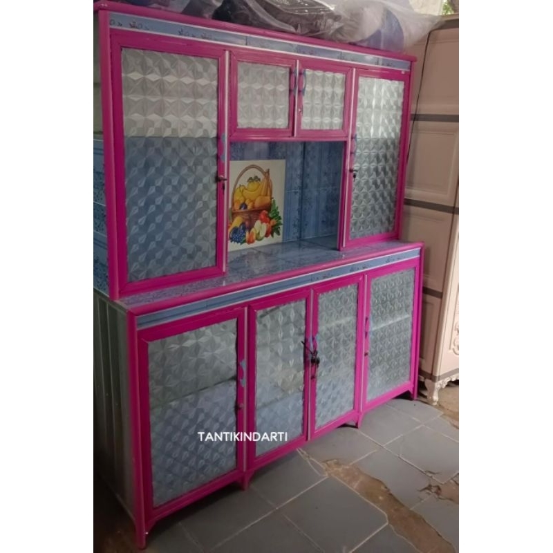 LEMARI PIRING 6 KERAMIK, 4 PINTU TIANG/ LIS WARNA PINK, PALEMBANG