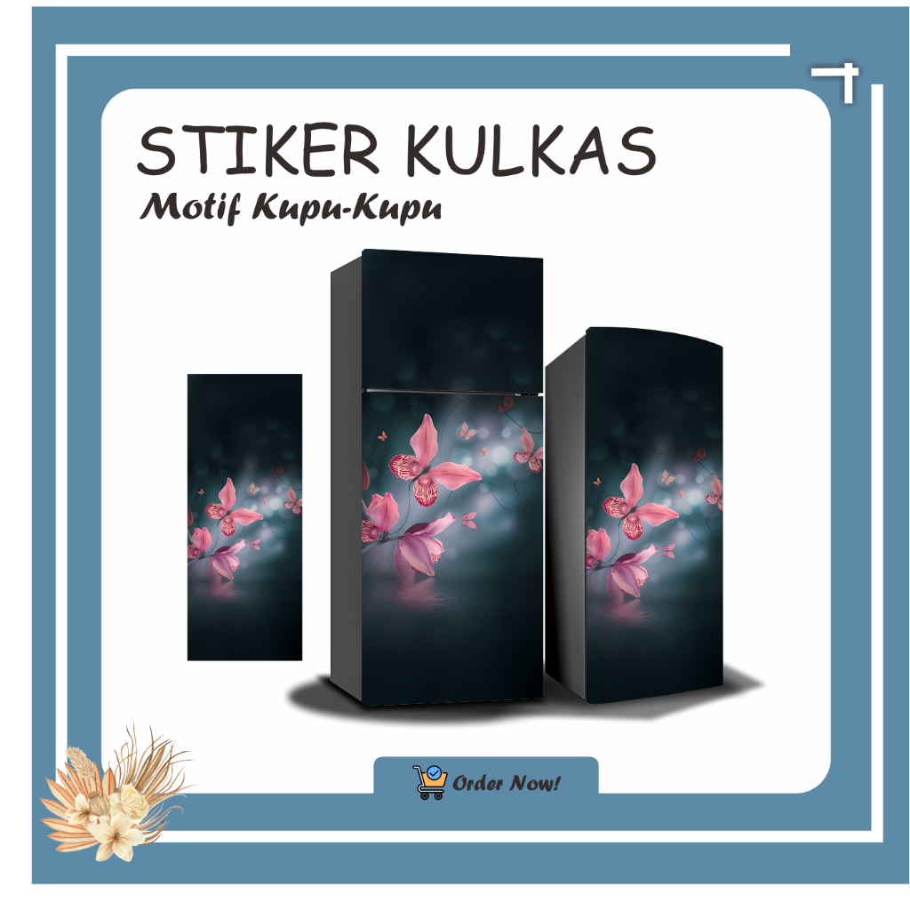 Stiker Sticker Kulkas 1 dan 2 Pintu Motif Kupu-kupu Biru Ungu A45