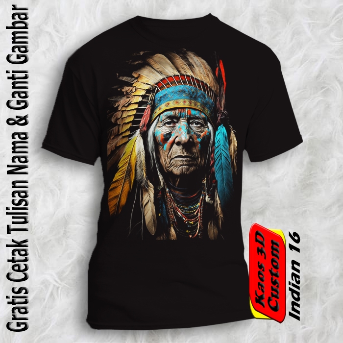 Baju Kaos Gambar Apache Indian / Thrit Black Lengan Pendek Warna hitatam orang indians