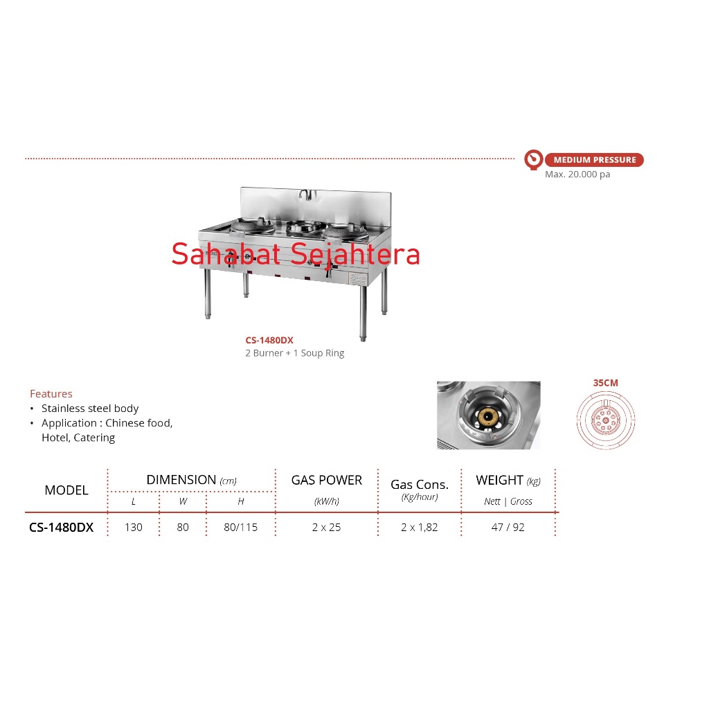 Berat Sebenarnya GETRA Gas Kwali Range CS-1480DX Kompor 2 Burner