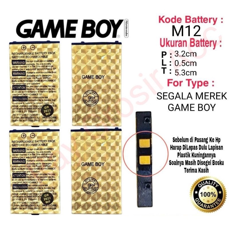 Baterai Original Gameboy M12 P2P P2V PSD PVP POCKET Game Boy ADVANCE NINTENDO SEGA mainan anak