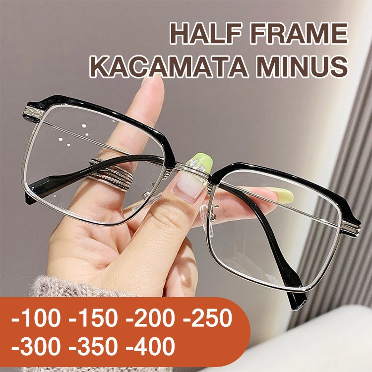 【100% Asli】 HW Kacamata Minus Photochromic Wanita dan Pria Half Frame Kacamata Minus Mura Minus Frame Bening Kacamata Minus Original Optik
