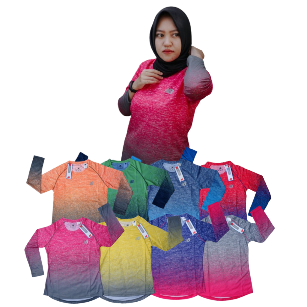 KAOS OLAHRAGA LENGAN PANJANG POLYSTER PRINTING WANITA NewBal TENNIS RUNNING SENAM GYM