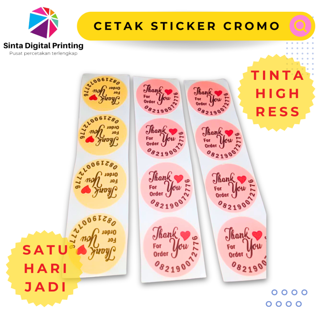 

Cetak Stiker Thank You + Cutting / Sticker Custom Ukuran dan Desain Bahan Chromo Murah