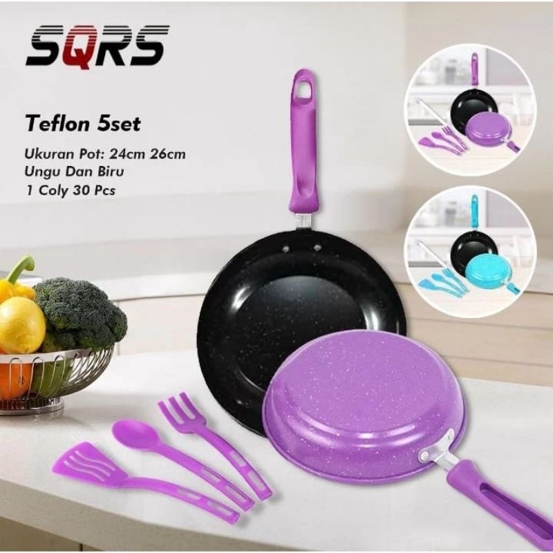 frypan teflon marbel set spatula 5 in 1 teflon set spatula