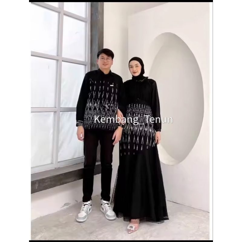 [Ready Stock] Set Couple Camelia Dress Baju Tenun Kondangan Prewedding Baju Dinas Guru
