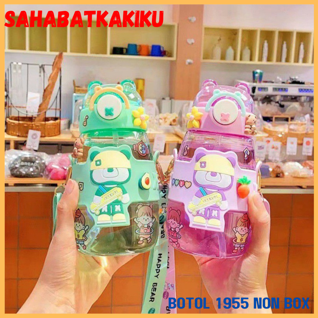 Botol Anak Dengan Sedotan / Botol 1955 Non-Box / Botol Motif Happy Bear