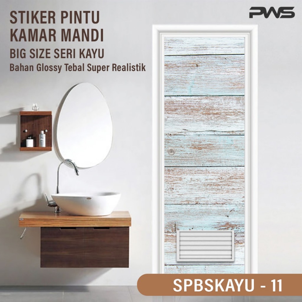 Sticker Pintu Kamar Mandi 2 Sisi Anti Air Motif Kayu Aesthetic/Dekorasi Sticker Pintu Termurah
