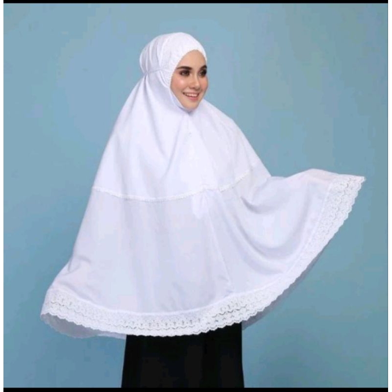 Hijab Kerudung Bergo Instan Umroh Dan Haji kantong Saku depan Resleting Rayon Renda Premium