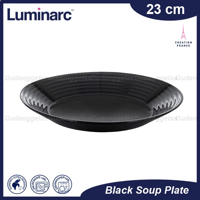 Luminarc Piring Sup Hitam 23cm/Luminarc Piring Sup/Piring Sup Kaca/Luminarc Piring Hitam/Luminarc Pi
