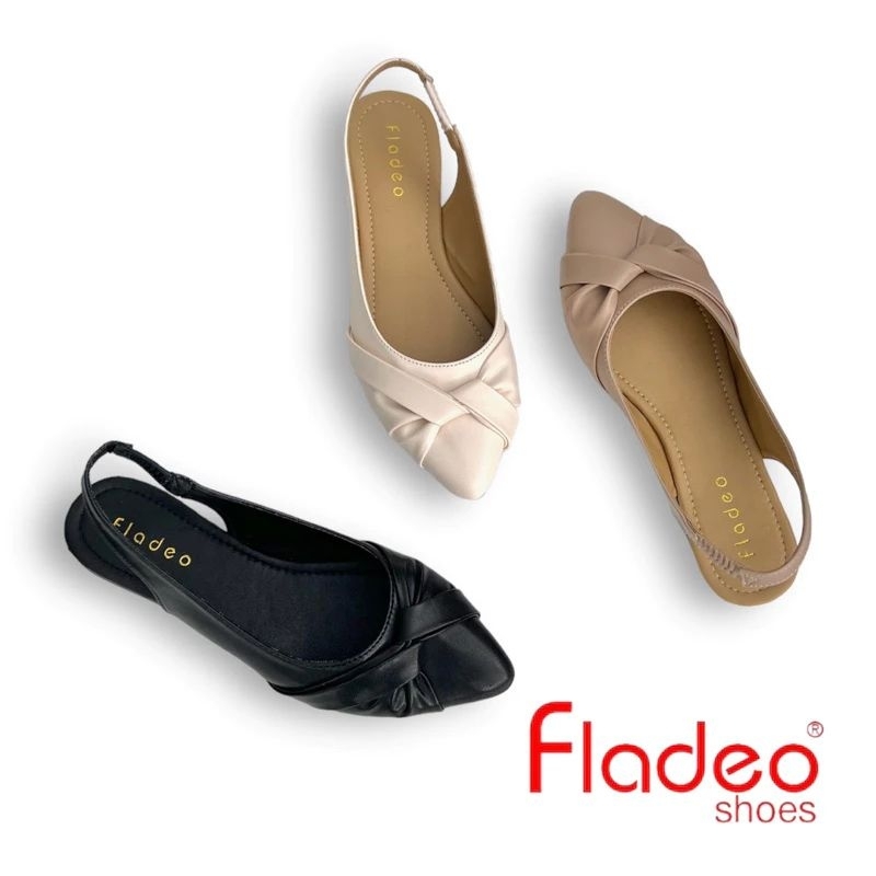 GS Sandal Wanita Bustong Flatshoes Fladeo Grade ORI Tali Belakang Sepatu Santai Model Kekinian FBR37
