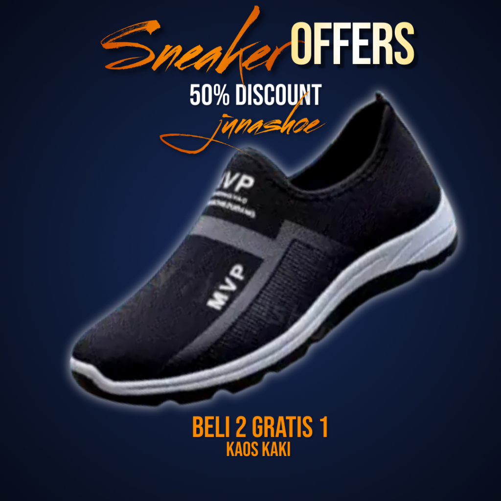 Sepatu Slip On Tanpa Tali Hitam Navy Sepatu Sneakers Olahraga Pria Wanita Trendy Simpel