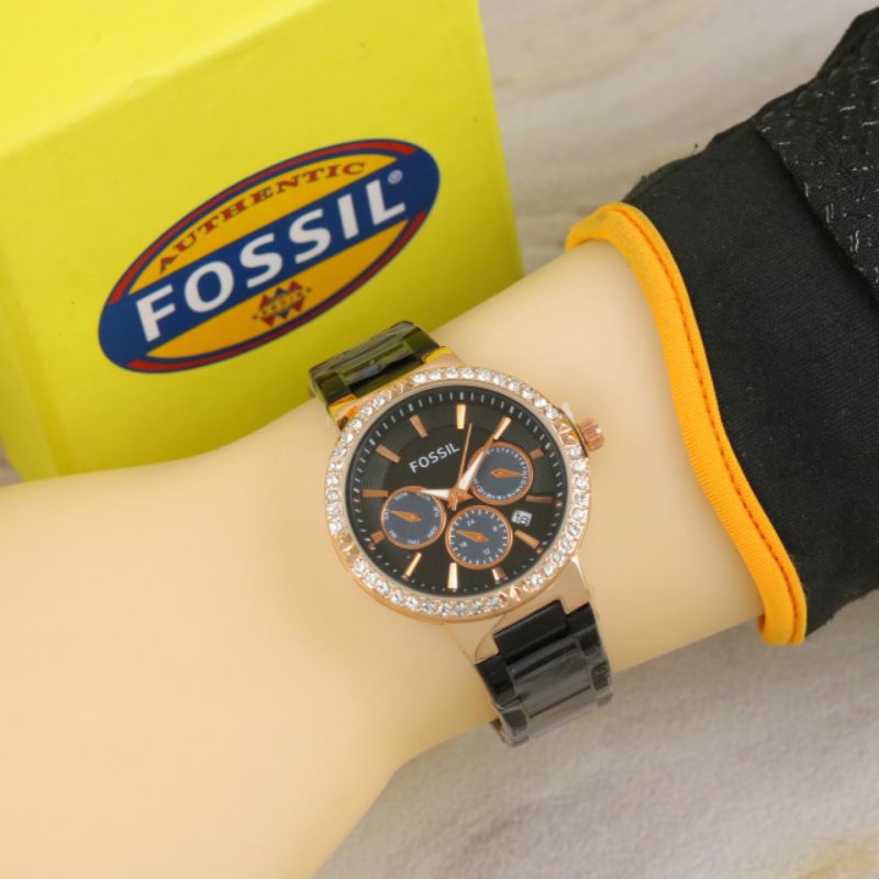 ( BISA COD )   Jam Tangan Wanita/Cewek FOS F-OSS1L Diamond Bahan Stainless Steel Rantai Chrono Off f