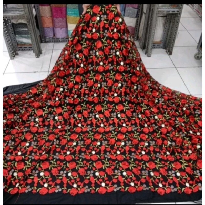 BAHAN KAIN TILLE VALENTINE BORDIR MOTIF/ KAIN KEBAYA