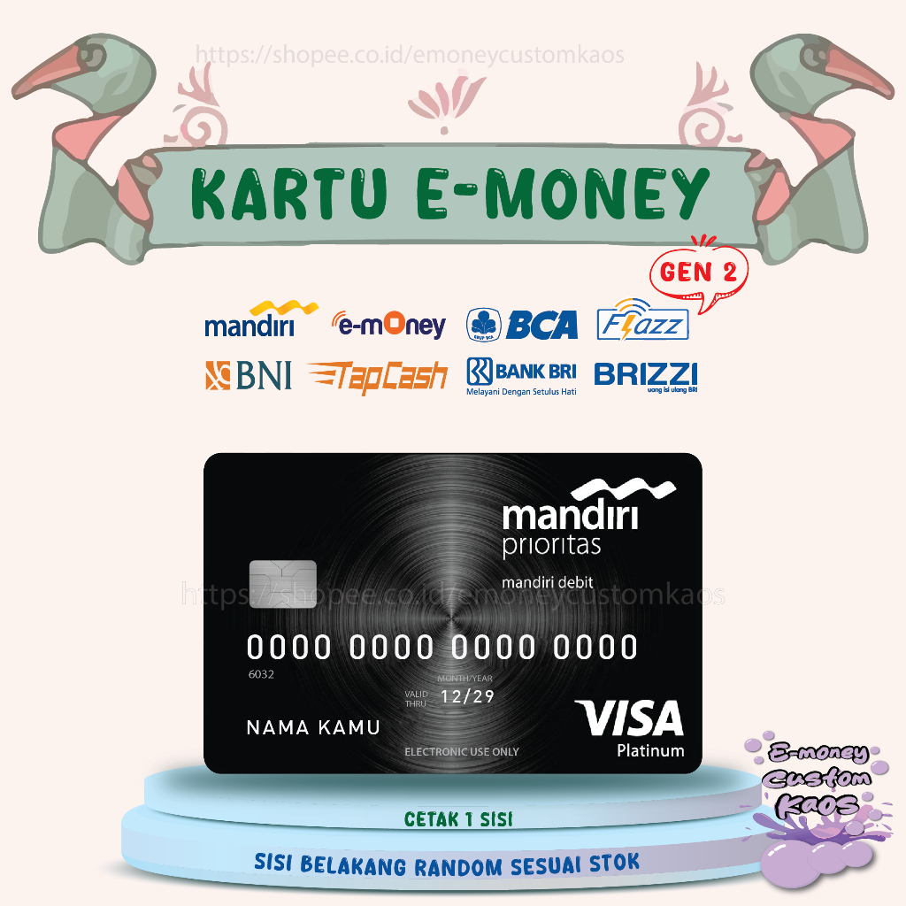 KARTU EMONEY DEBIT KREDIT CARD PRIORITAS MANDIRI FLAZZ BCA BNI TAPCASH BRIZZI BRI - 1 SISI