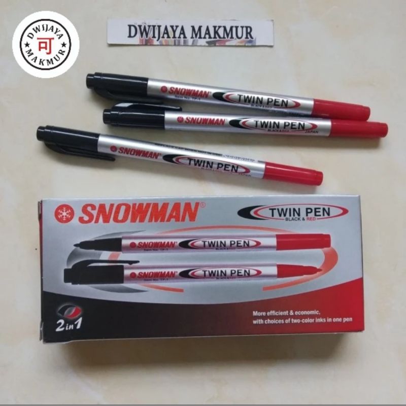 Snowman Twin CD / Spidol Kecil Permanen 2 Warna Hitam Merah