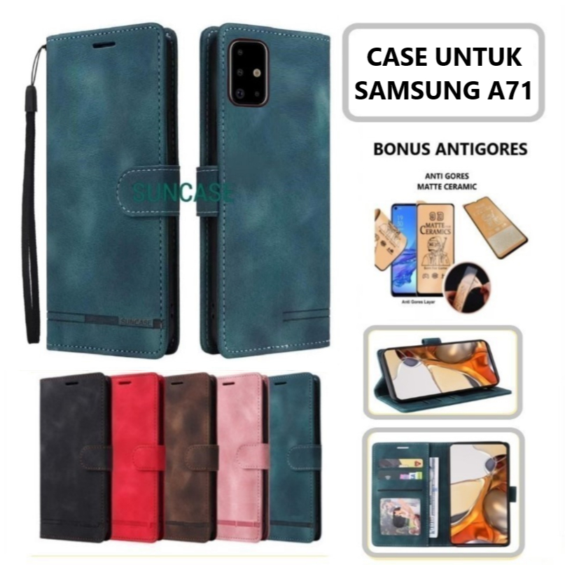 Casing hp SAMSUNG A71 model flip dompet softcase premium ada tali dan dapat anti gores