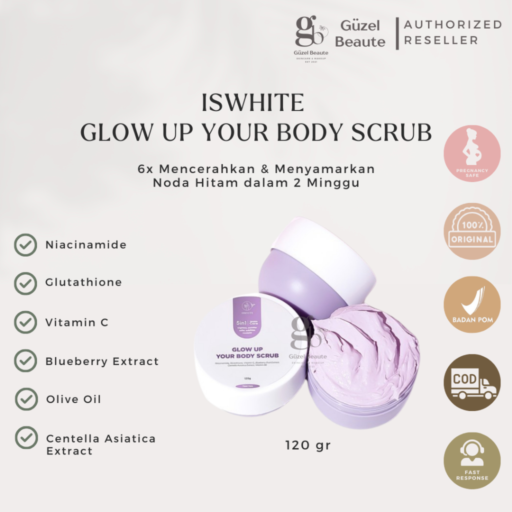 ✨ Guzel ✨ Iswhite Glow Up Your Body Scrub - Scrub Badan - Lulur Pemutih Brightening Exfoliator
