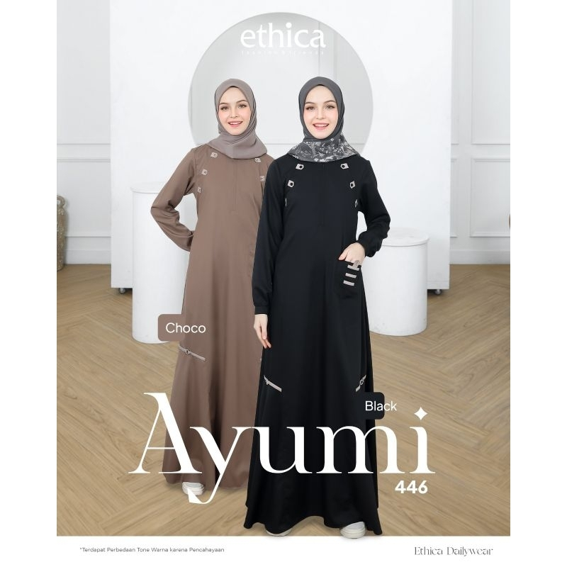 Ethica Dress Wanita Ayumi - Gamis Polos Simple Ethica - Ayumi 446 Black/Choco