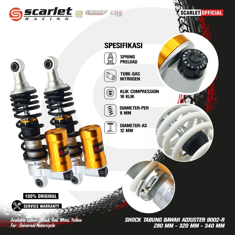 SHOCK SOK BREAKER MONO BELAKANG TABUNG BAWAH 9002R UKURAN 280 320 340 MM SCARLET RACING