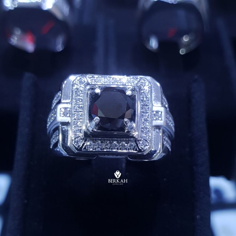 Cincin Lelaki Berlian Hitam Asli & Berlian Asli Natural Diamond