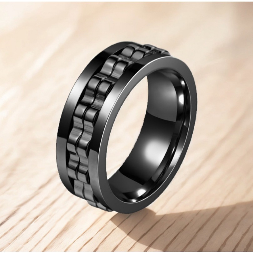 Cincin Variasi Gear Rantai Putar Full Black / Cincin Roda Gerigi Bisa Diputar / Gear Rotating Anxiet
