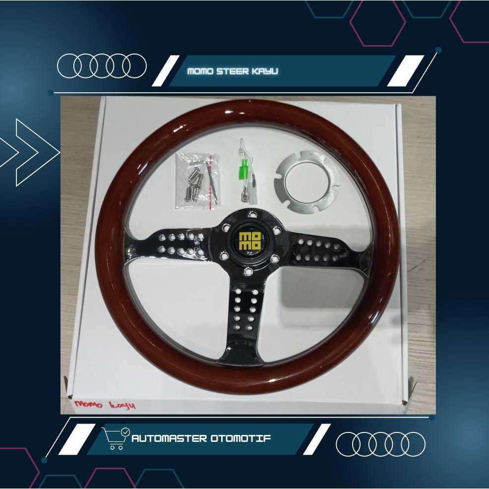 Stir Mobil Racing Universal / Steer Momo Kayu Palang Silver