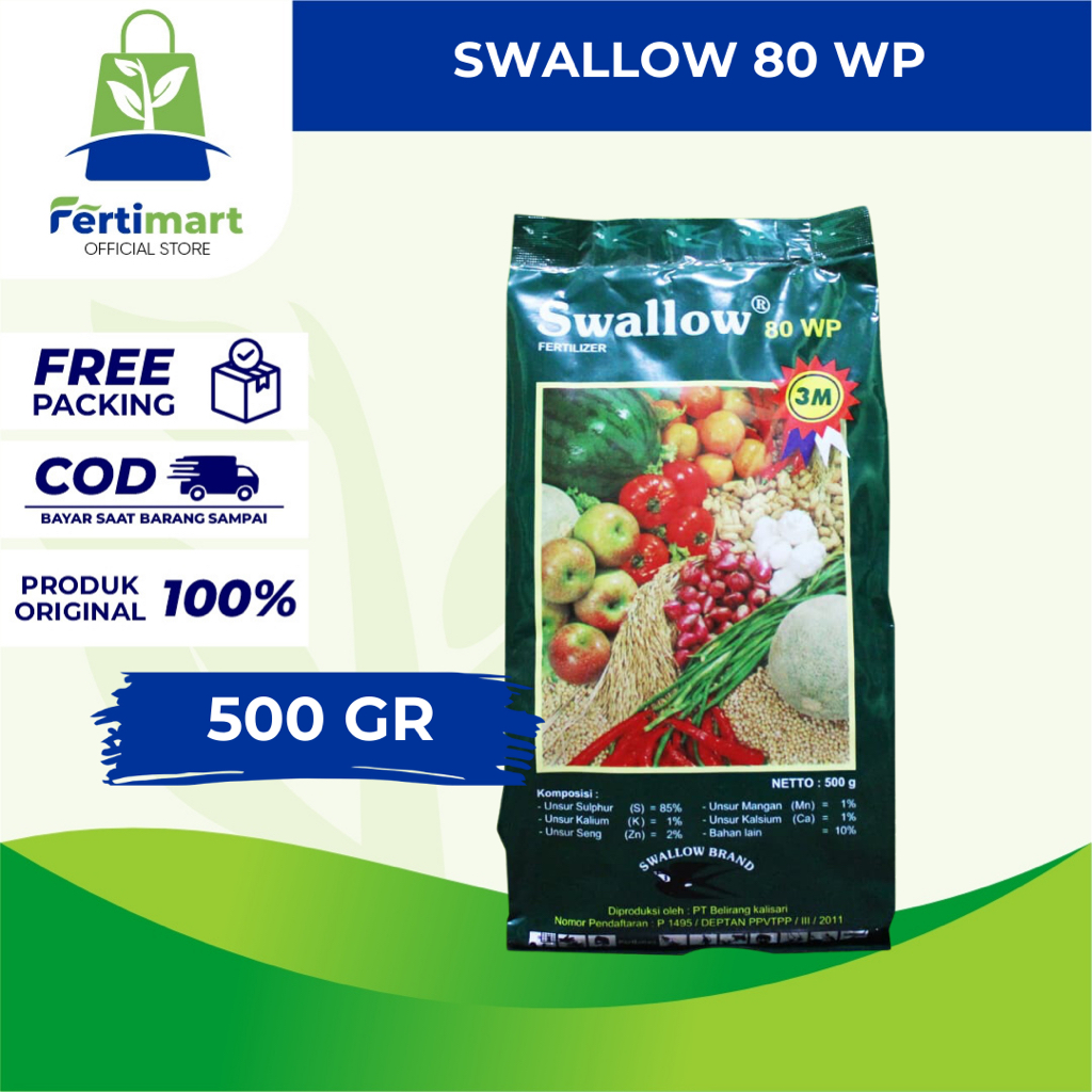 Fertimart - Swallow 80 WP 500 gram Pupuk Fungisida Bahan Aktif Belerang Obat Penyakit & Penyubur Tan