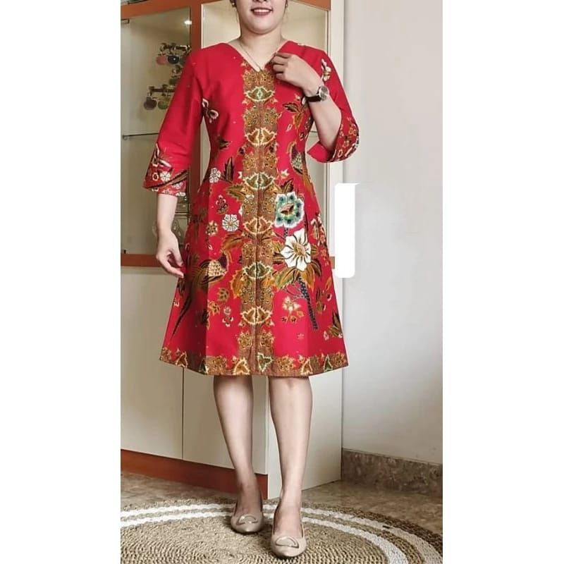 DRESS DRES BATIK JUMBO LENGAN BELAH - ATASAN BATIK TERBARU - BAJU BATIK WANITA KERJA PESTA