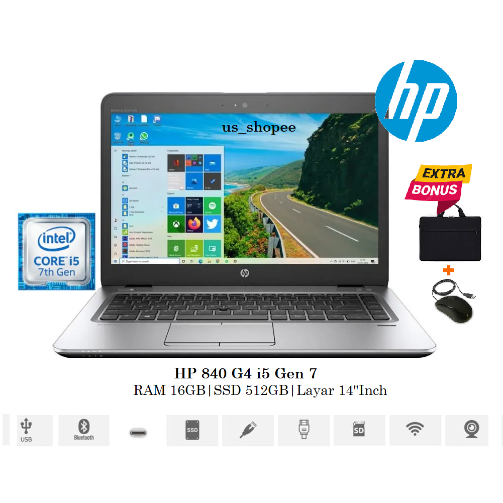Laptop HP Elitebook 840 G4 i5 GEN 7th windows 10 pro/11pro mulus + bergaransi penuh
