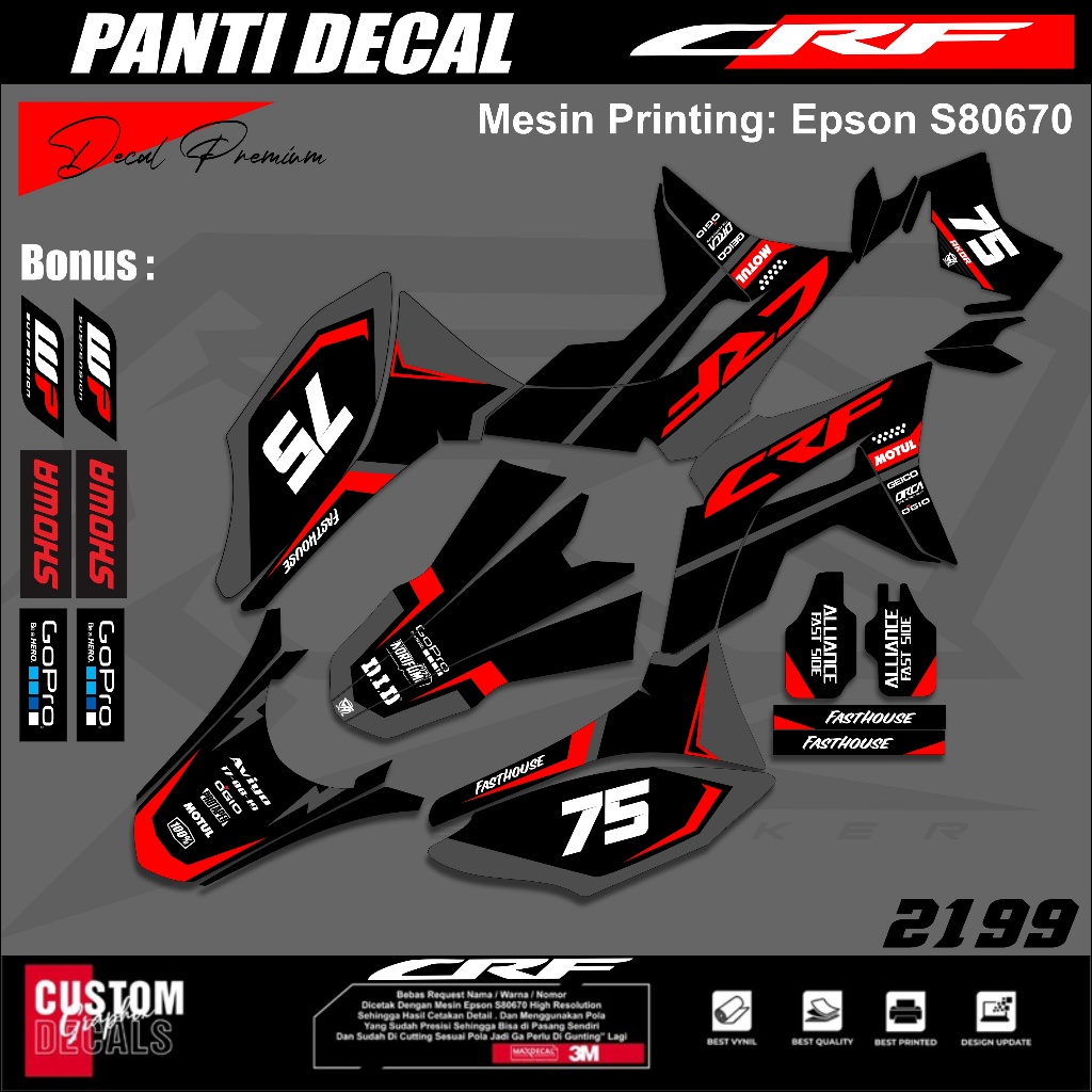 Sticker motor Decal CRF 150 L desain terbaru- skotlet motor Decal CRF Super Glosy Free Custom Desain
