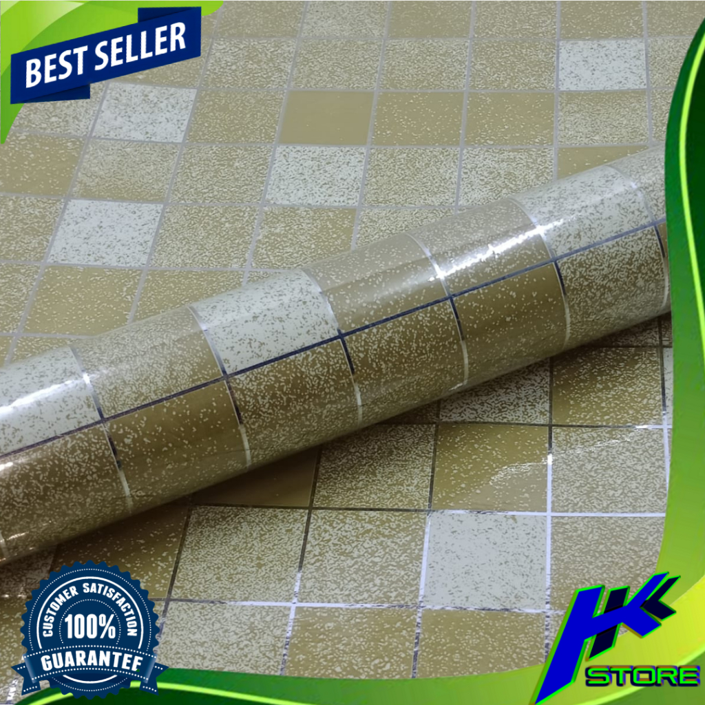 Wallpaper Dinding Dapur Motif Keramik 45cm x 10m Keramik Glitter Gold Wallsticker Dapur Motif Kerami