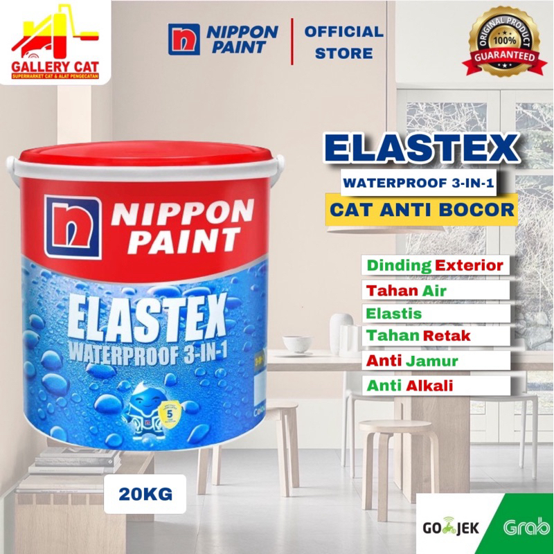 TERMURAH ELASTEX 3 IN 1 NIPPON PAINT 20KG / 20 KG WARNA LENGKAP Nippon paint elastex waterproof 3in1
