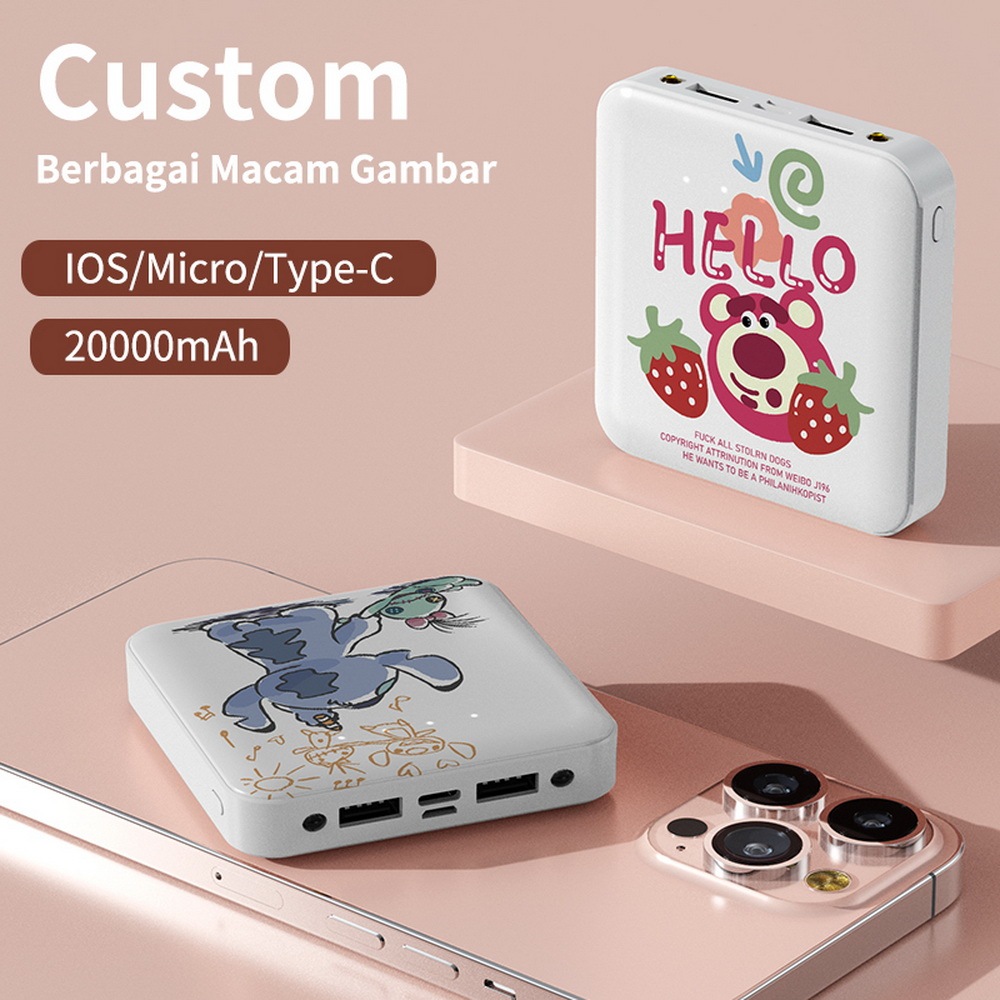 SKCBO Custom Powerbank 20000 mah  Dual USB LED Kustom Power Bank UV logo  Murah Lucu Mini Ori