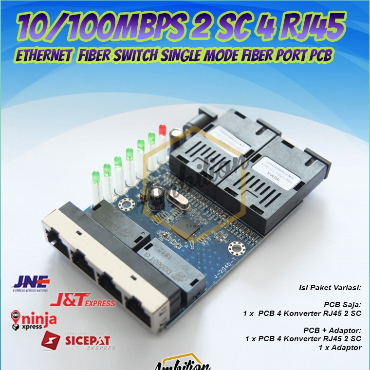 Terbaik Konverter Ethernet Switch 4 Rj45 2 SC Fiber 1  1M PCBA Fiber Optik