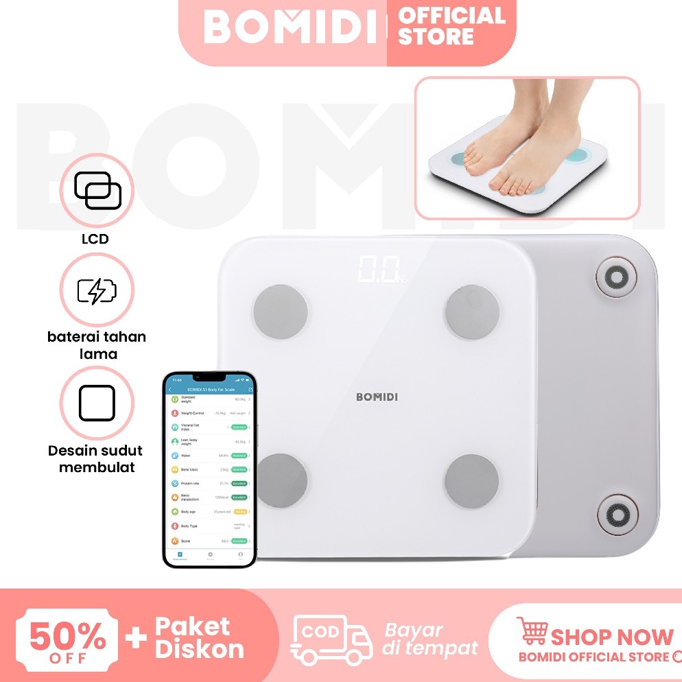 STOK TERBATAS BOMIDI S1W1 Body Fat Scale 2 13 Indikator Data Komposisi Tubuh Timbangan Badan Digital