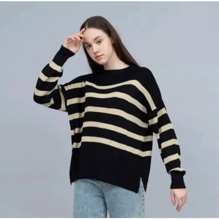 Maudy Sweater Rajut oversize Premium Motif Garis Garis