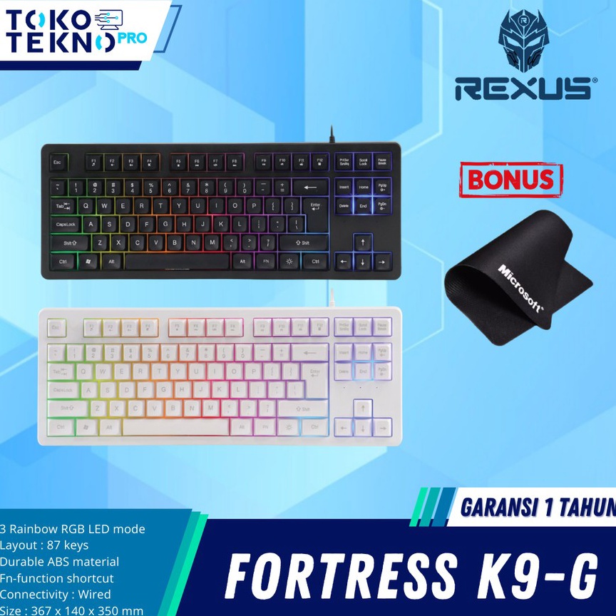 99 Terlaris Rexus K9G  K9G Keyboard Fortress Wired Gaming Keyboard RGB