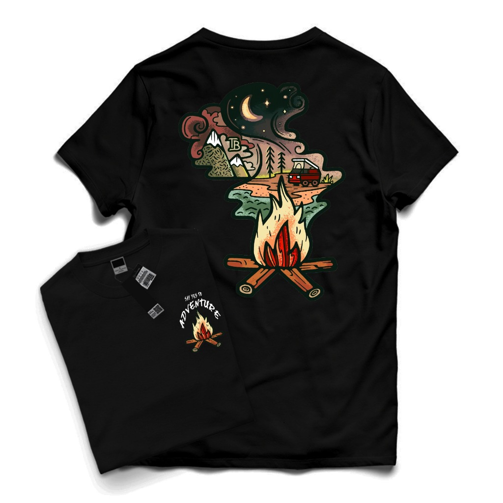 T-shirt Distro Motif ADVENTURE  Depan Belakang Hitam Pria/Wanita / Kaos Distro Premium Motif Keren D