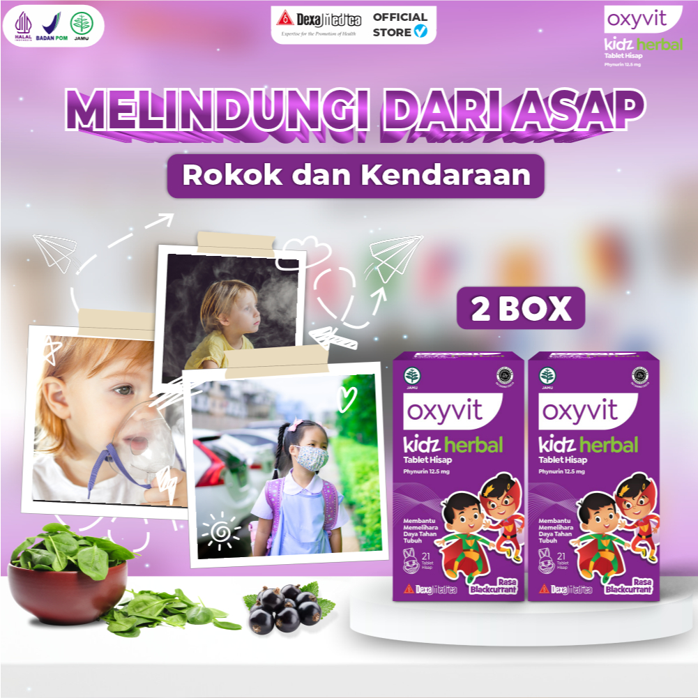 

(2 Box) Oxyvit Kidz Herbal Hisap Menjaga Anak dari Penyakit Pernafasan dan Daya Tahan Tubuh @21 Tablet Hisap Rasa Blackcurrant