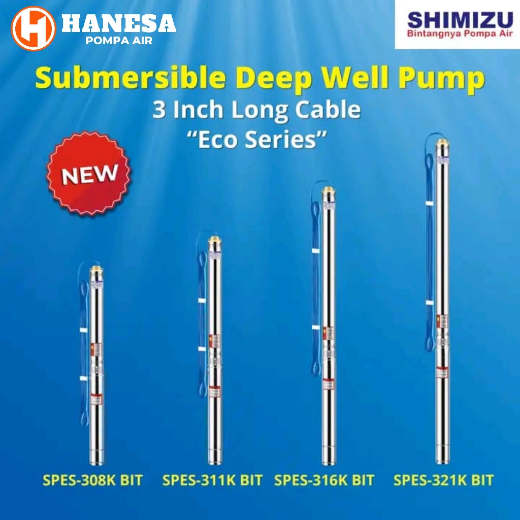 Pompa Celup Sumur Bor Borehole Pump Shimizu SPES 308K BIT 1/3HP+W/CABLE30m+CB Pompa Sumur Dalam Eco