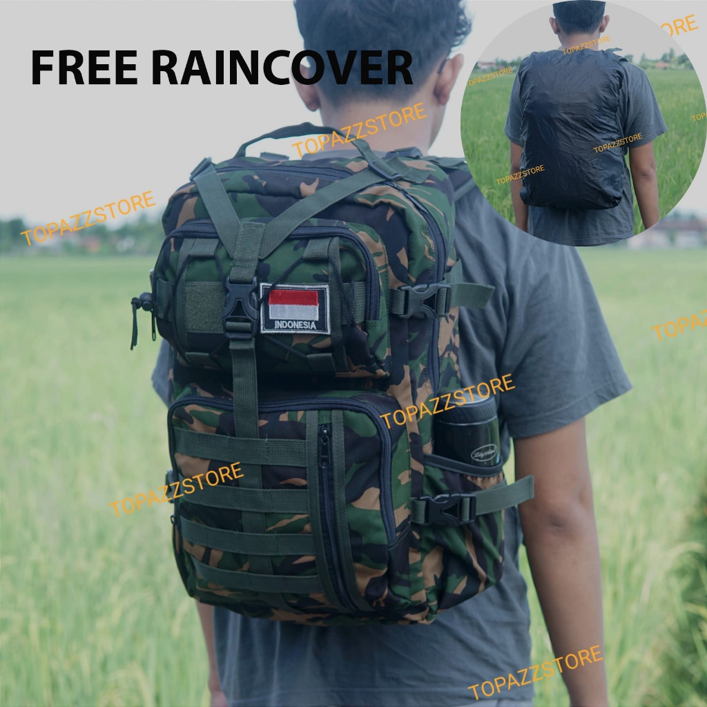 Tas Army Tactical Ransel Tentara Polisi Militer Free Raincover/Mantel Tas