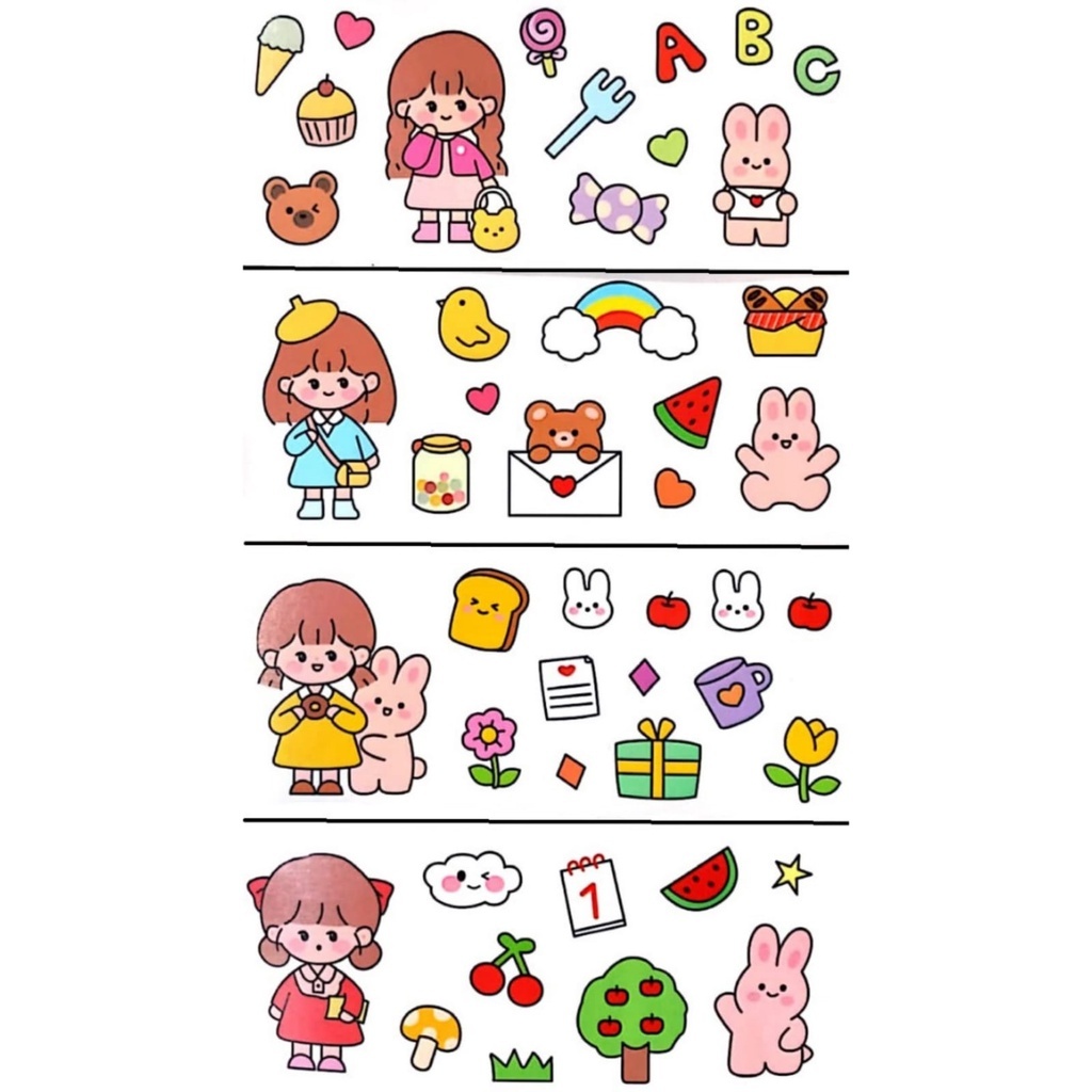 

Sticker Aesthetic Stiker 2D Motif Kartun Korea Lucu Dekorasi Buku Hp Botol