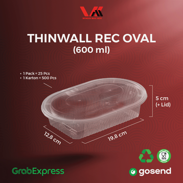 Tempat Makan / Thinwall Kotak Makan Plastik Rectangle Oval / Tempat Makan Plastik Murah / Recoval