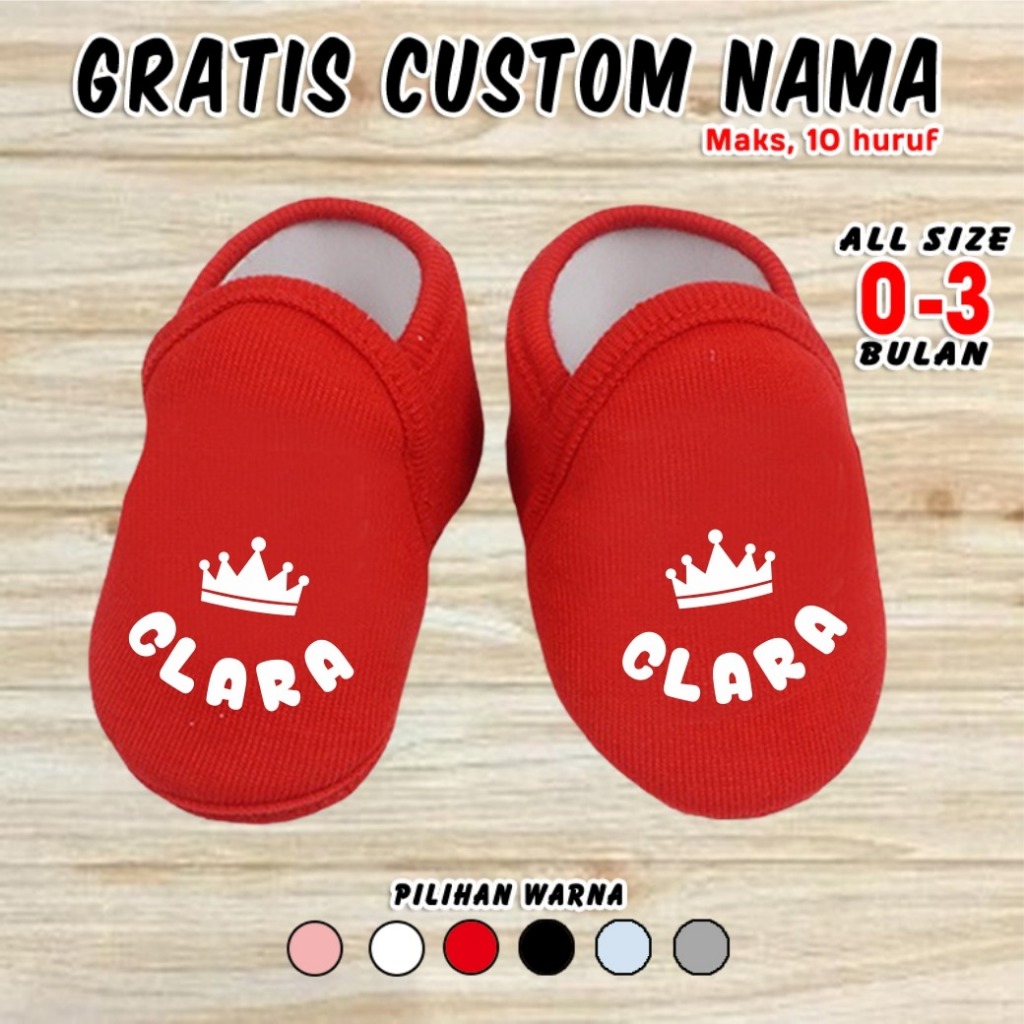 Sepatu Bayi GRATIS CUSTOM NAMA Baby Shoes Unisex Cewek Cowok Laki Perempuan Boy Girl 0 3 Bulan Kado 