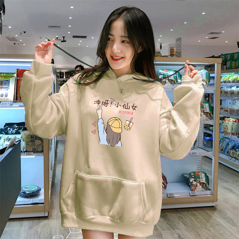 RK Deepcloth - Sweater Wanita BUILD UP Hoodie Remaja Dewasa Sweater Cewe Hoodie flecce Murah