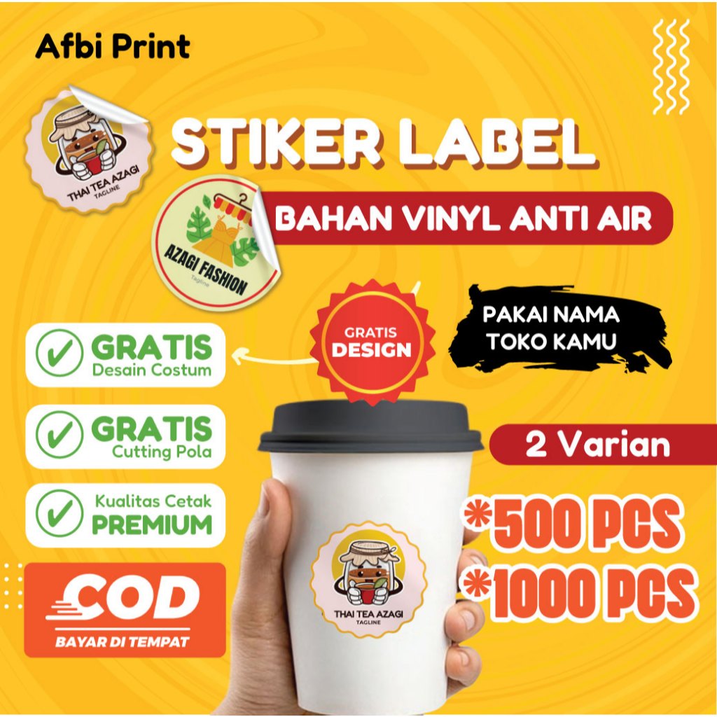 

Cetak Label Kemasan Anti Air bahan Vinyl Gratis desain custom PAKET 500-1000 PCS Afbi Print