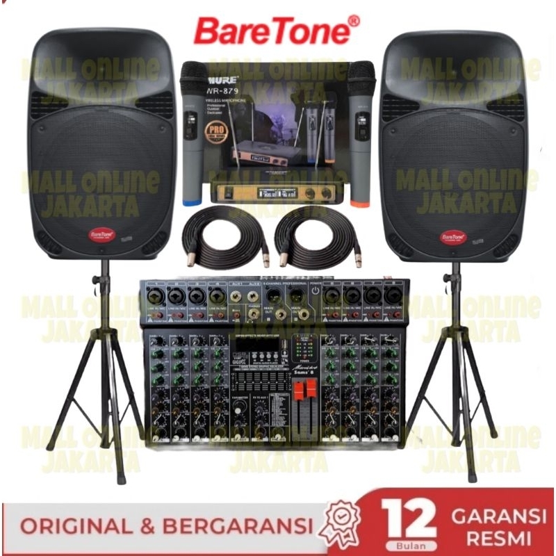 Paket sound system Baretone 15 inch speaker aktif outdoor 8 channel