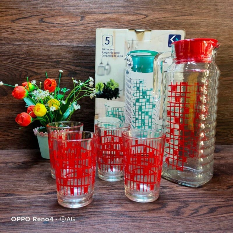 GELAS TEKO KACA kimglass Pitcher set of 5 pcs